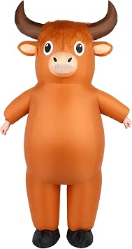 Halfjuly Inflatable Highland Cow Costume Adult, Funny Blow Up Cow Costume Cute Farm Animal Halloween Outfit for Cosplay Party