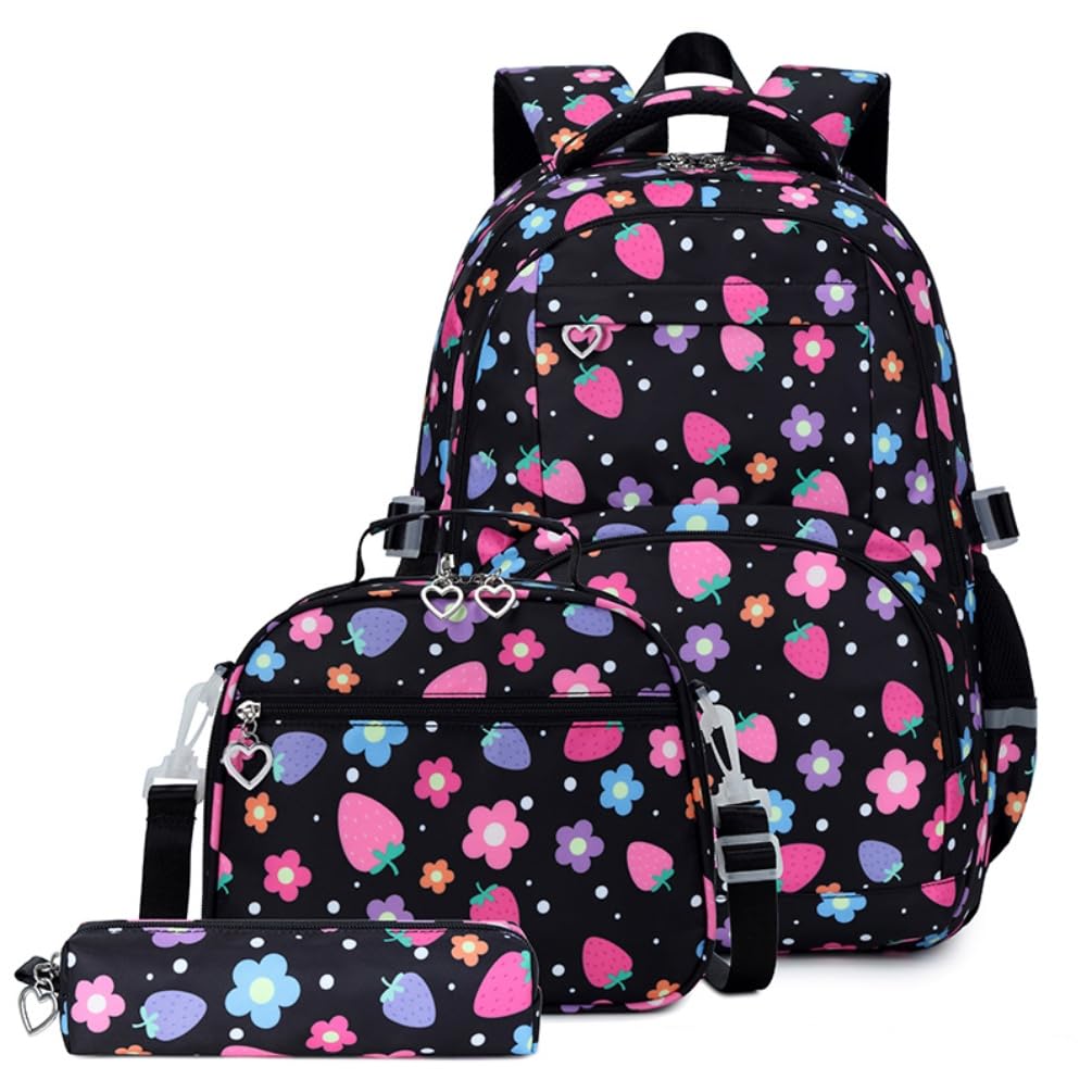 EKUIZAI 3PCS Flower Print Backpack Set for Girls Middle School Students Elementary Bookbags with Lunch Box