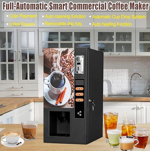 Diosta Coffee Maker, Smart Commercial Self Coin Payment, 3 Flavor Instant Hot Coffee Vending Machine Coffeemaker, Automatic Cup Drop System #TOP1