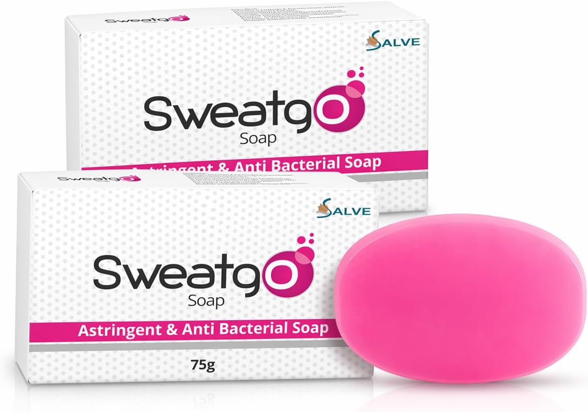 Sweatgo Astringent & Anti-Bacterial Soap 75 g (Pack of 2) | Daily Cleansing Bar for Fresh & Odor-Free Skin | Suitable for Oily & Sweat-Prone Skin
