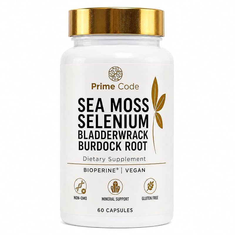 Prime Code Suplemento de selênio com musgo-do-mar, bladderwrack e raiz de bardana, 60 cápsulas