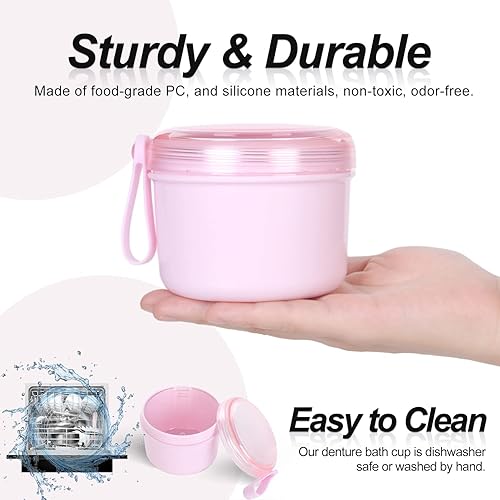 Miniatura 6 de Estuche de dentadura postiza, estuche limpiador de retenedores sin fugas, taza de dentadura para remojar retenedores de dentaduras, contenedor de