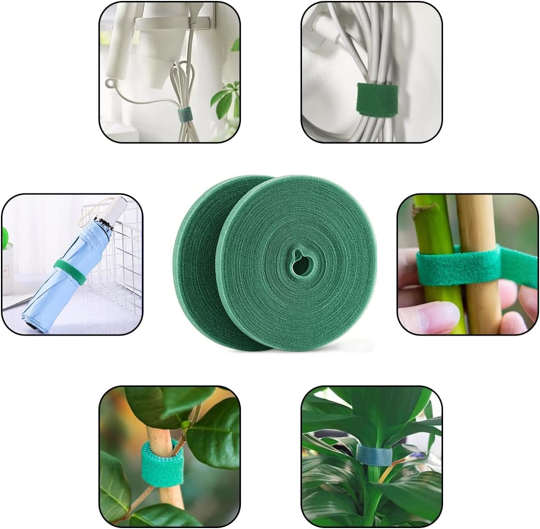 0.8 Inch Green Reusable Hook and Loop Tape 36ft Cut-to-Length Strap，Double-Sided Strips for Cable & Plant Tying, Home & Garden Use.
