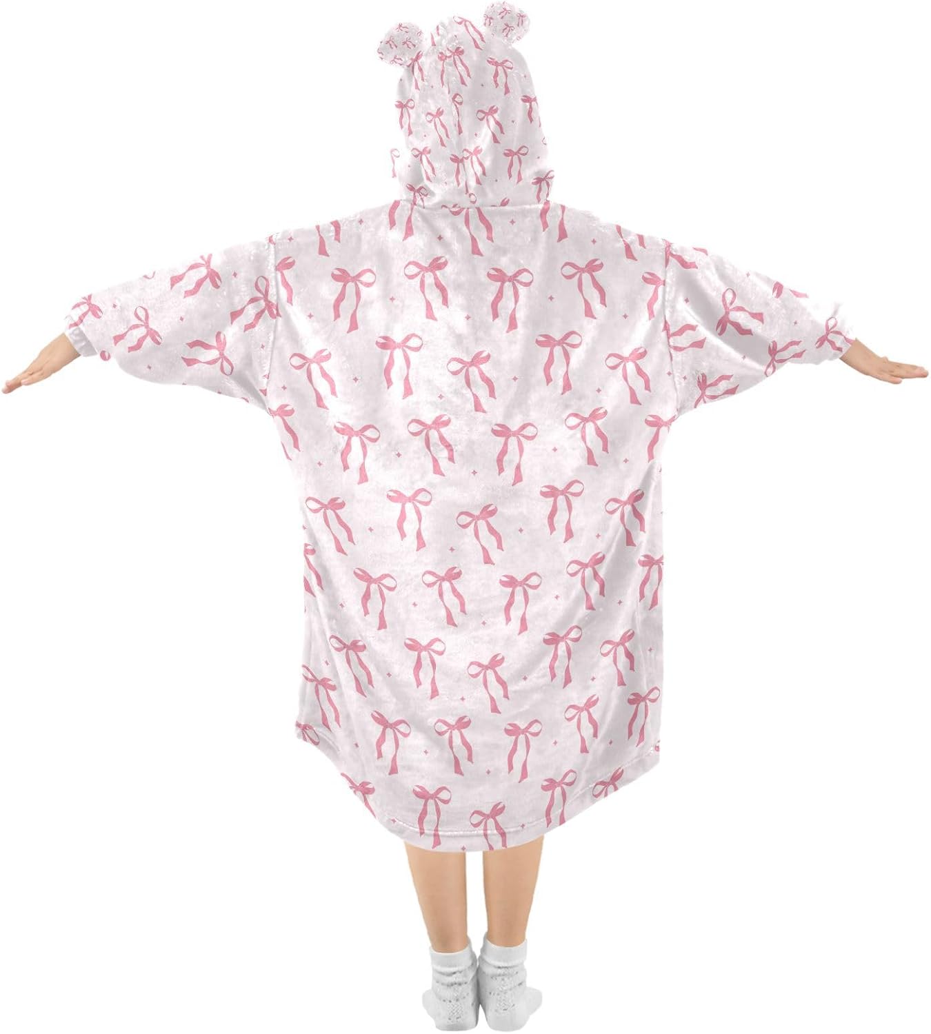 ATTX Oversized Ribbon Bow Blanket Hoodie for Kids, Cozy Flannel Wearable Blanket Sweatshirt for Girl Boy #573