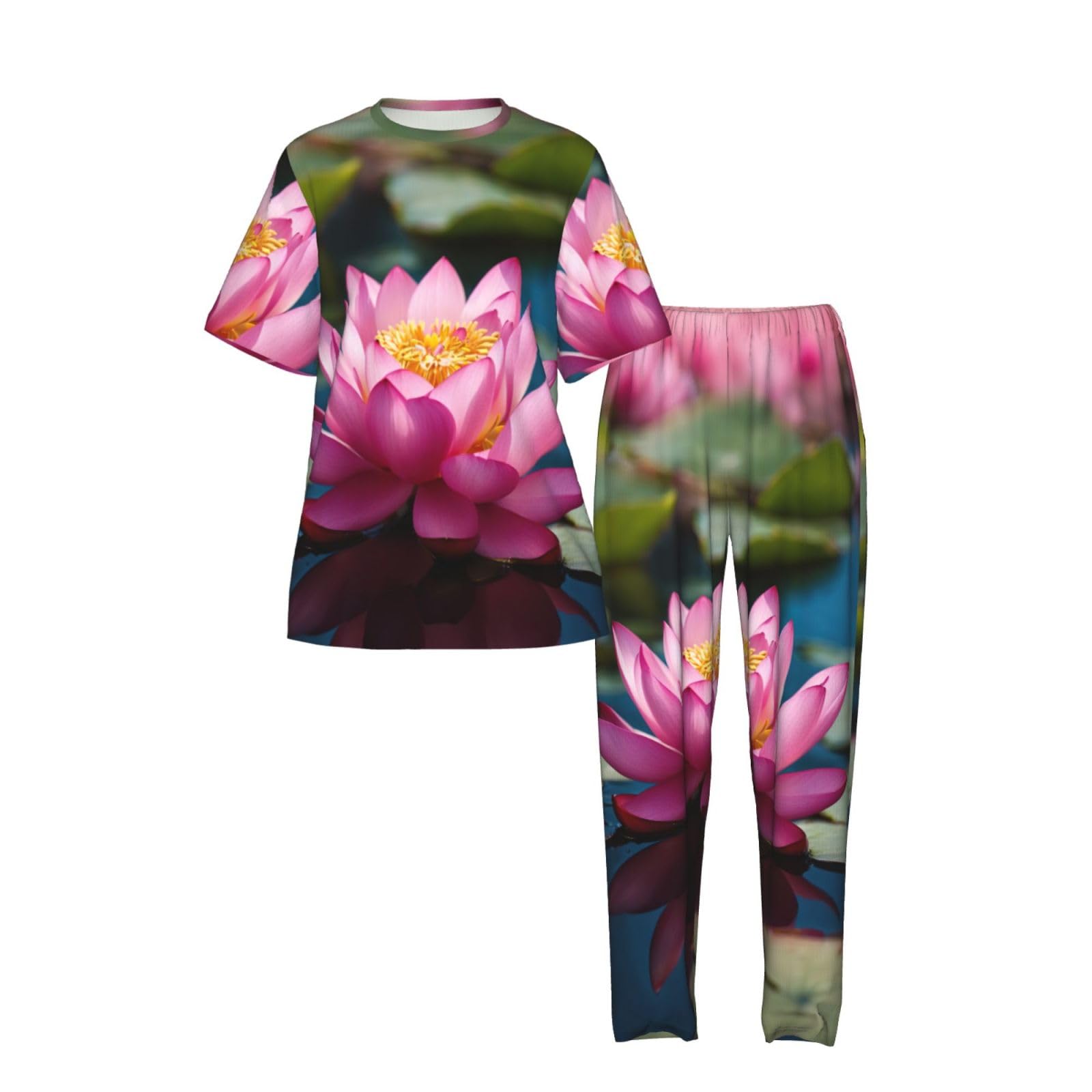 Spirit Of The Lotus Print damska piżama z krótkim rękawem zestaw bielizna nocna letnia miękka wygodna domowa bielizna nocna