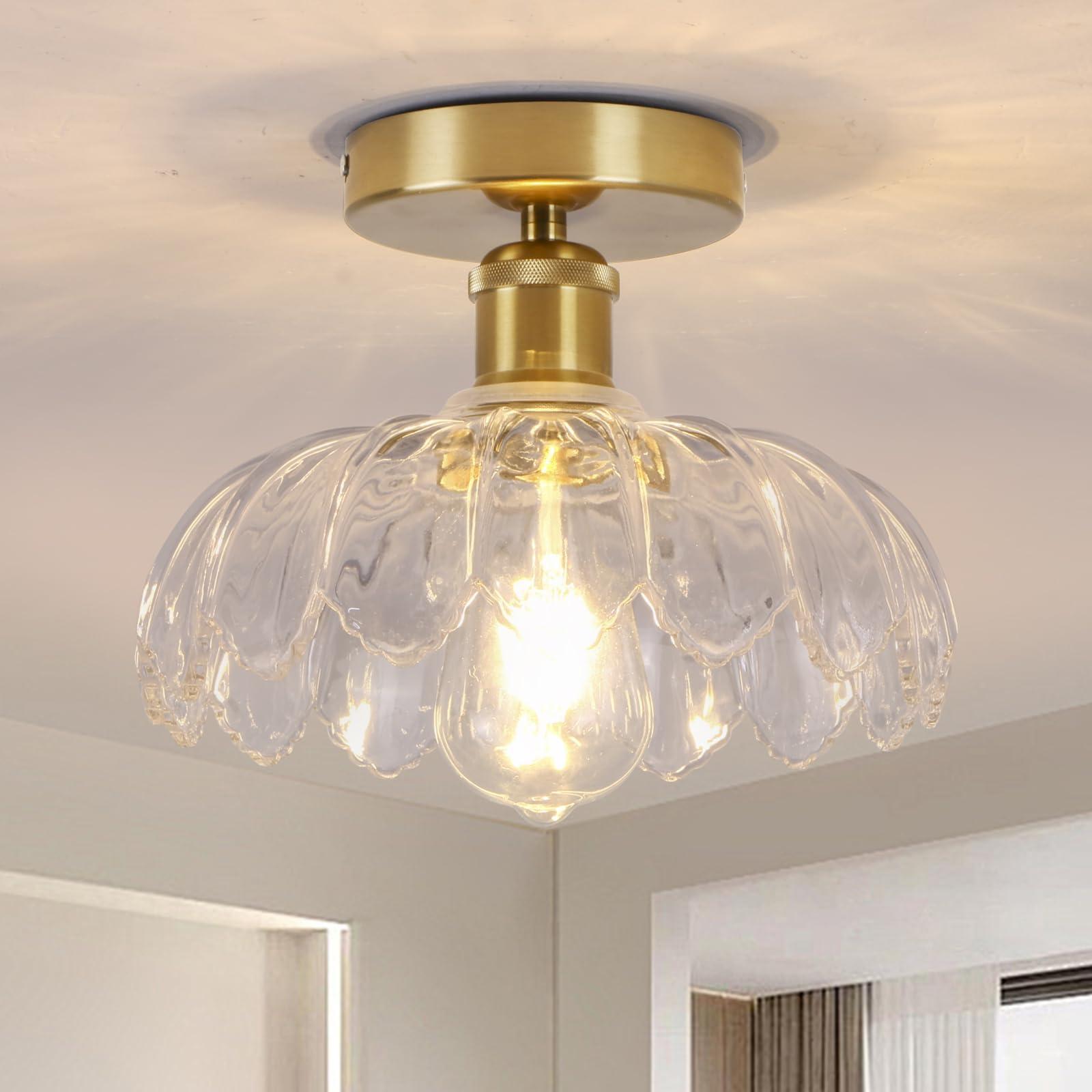 Surpars House Ceiling Light, Semi Flush Mount Ceiling Lighting Fixture, Glass Pendant Lamp Shade, Farmhouse Chandelier Lighting for Hallway, Vintage Hanging Light Fixtures