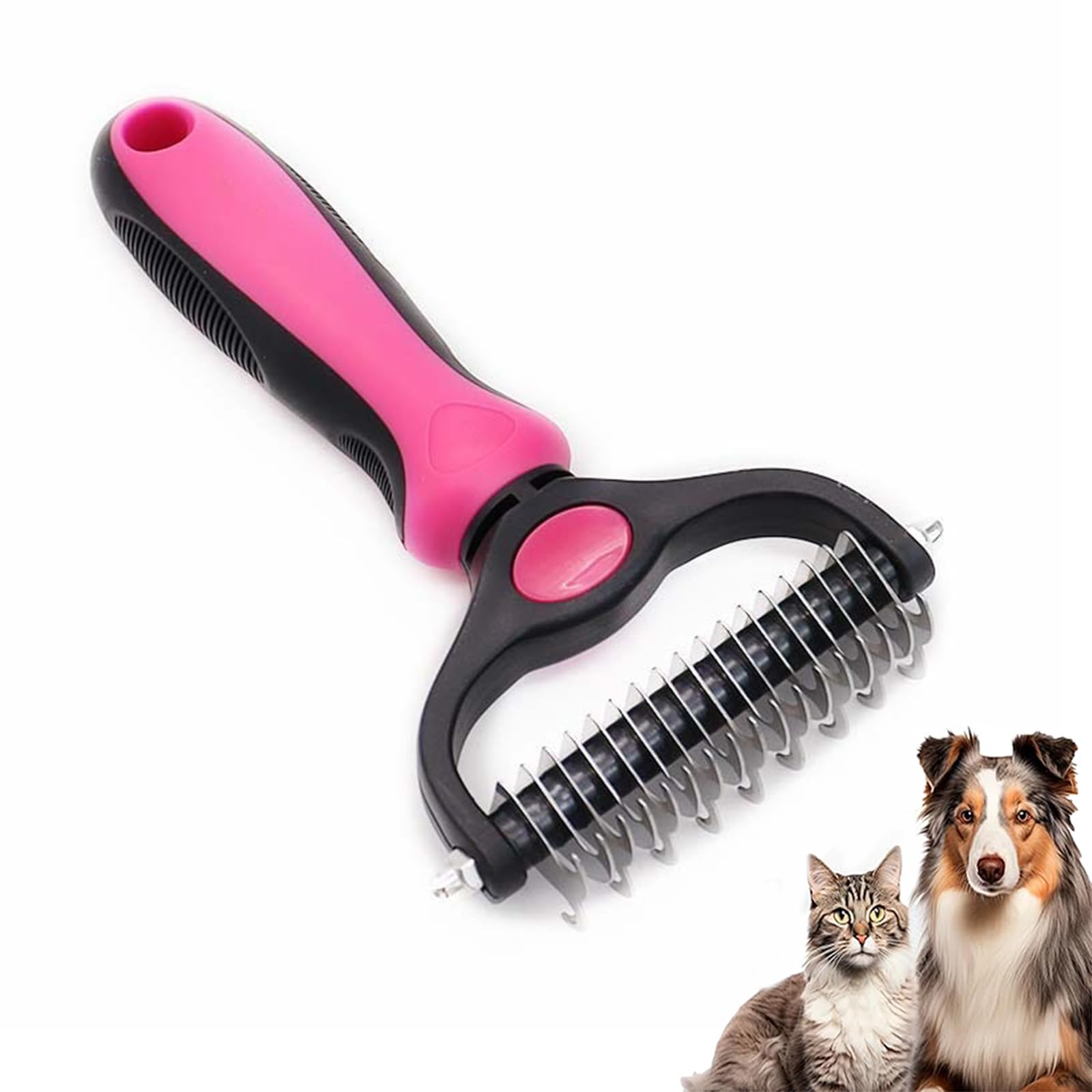 Pet Pro Grooming Tool, Double Sided Undercoat Rake for Dogs & Cats, Professional Deshedding Brush and Dematting Tool for Long & Short Hair Fur (pink-l)
