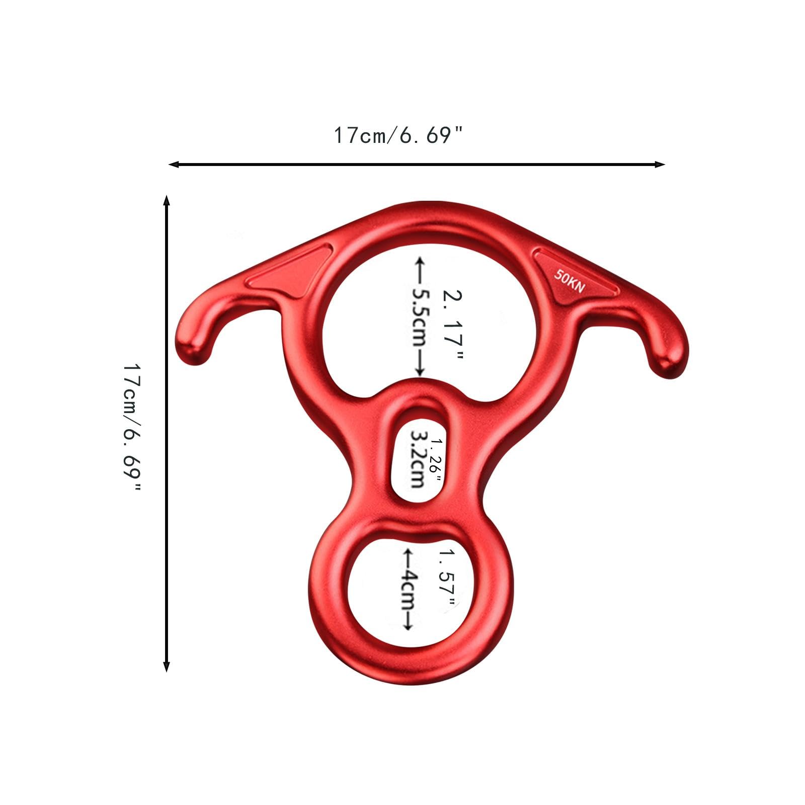 Yiju 50kN 8 Figure Descender Aluminum Alloy Device for Caving and High Altitude Operations, Red