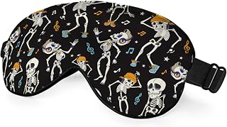 Dancing Skull Sleep Mask Eye Mask Party Halloween Music Fun Headphones Black Sleep Mask Light Blocking Adjustable Smooth Soft Eye Masks for Women Deep Rest Travel