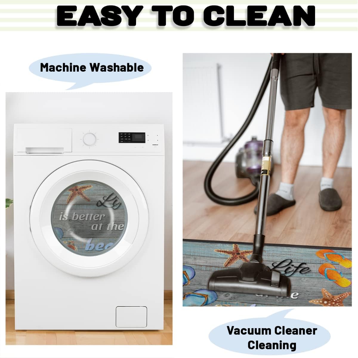 Beach Board Starfish Kitchen Mat Cushioned Anti-Fatigue Kitchen Rug, Shell Quote Non-Slip Kitchen Mats and Rugs Washable Floor Comfort Runner Mat for Home Sink Laundry Bathroom 39" X 20"