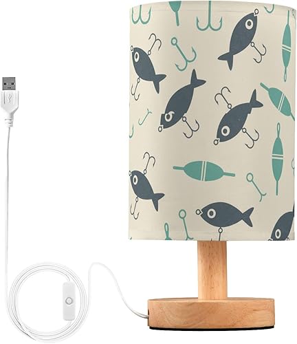 Fishing Fish Small Desk Lamp for Bedroom Nightstand Bedside Lamps with USB Table Lamp with Fabric Night Light for Living Room