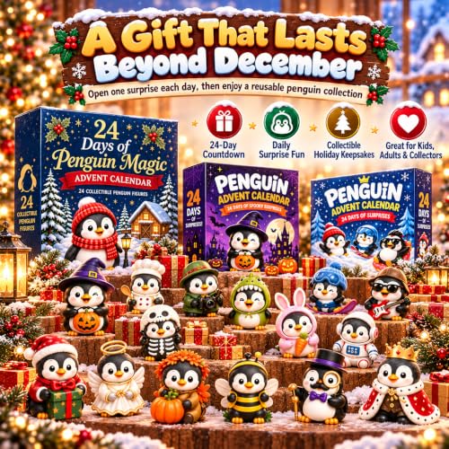 Penguin Advent Calendar 2026, 24 Days Countdown Calendar with 24 Unique 2D Penguin Ornaments in Fun Outfits, Cute Christmas Decorations, Collectible Holiday Gift for Kids, Adults & Penguin Lovers,02 - image 3