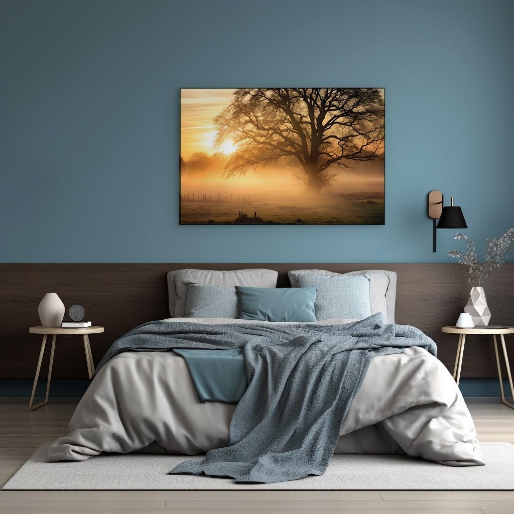 Canvas for Living Room. Misty Mornings and Silent Silhouettes: Awaken to The Tranquil Beauty of Dawn, 27 x 18 inch Canvas Wall Art - Contemporary Masterpieces - Modern Home Decor