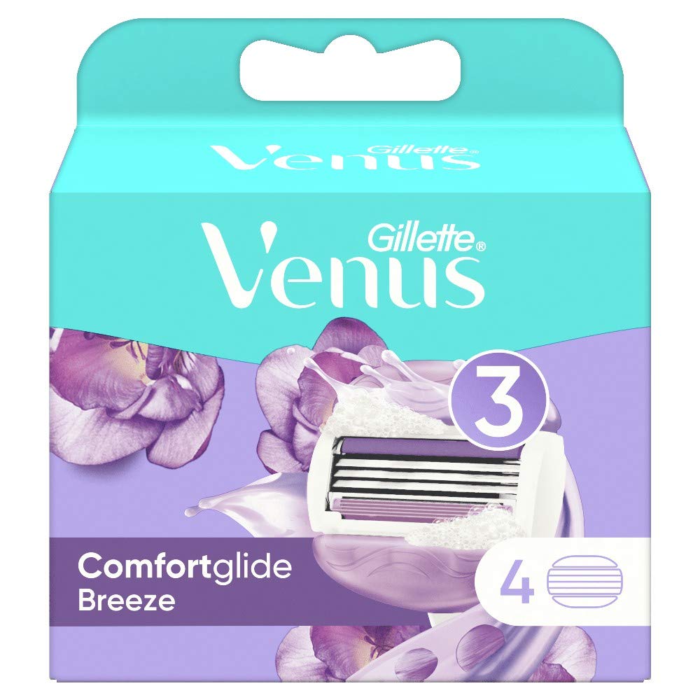 Gillette Venus Comfortglide Breeze Lamette di Ricambio per Rasoio Donna, Confezione da 4 Ricambi con 3 Lame, Design Performante, Pelle Protetta Lamette 4 Unità (Confezione da 1)
