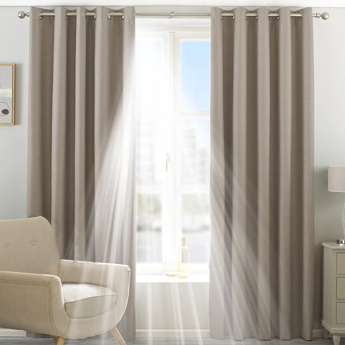 Riva Home Natural Eclipse Blackout Eyelet Curtains, Polyester, 66 X 90 (168 X 229 Cm)