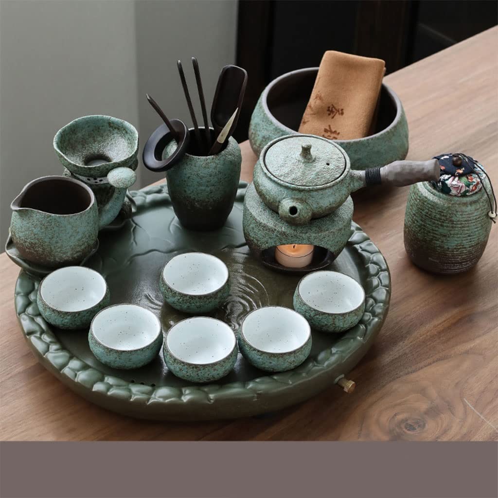 DFGHNBVC Tea Set,Tea Serving Tray, Ceramic Kung Fu Ceramics Tea Set With Wood Tea Tray,For Gift And Household,Office,D