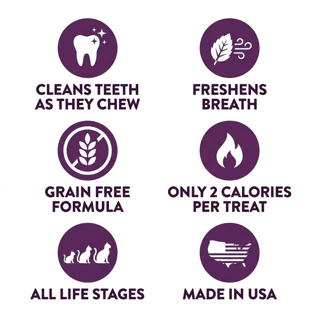 Cat Dental Treats Chicken Flavor 3 Pack - Crunchy Teeth Cleaning Treats for Cats with Breath Freshener - Grain Free Dental Cat Treats for Indoor Cats Plaque Tartar Control - Made in USA - 9oz (3x3oz) - image 3
