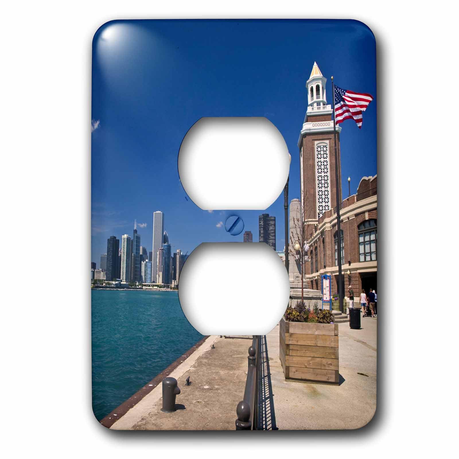 Evite paredes sosas instalando la placa decorativa Chicago Skyline 3dRose doble toma 1