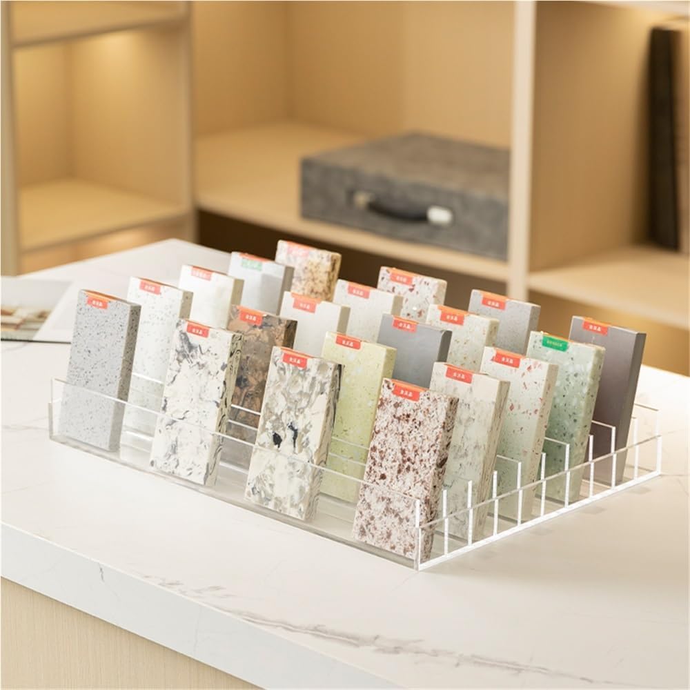 Présentoir de comptoir en acrylique blanc à 10 rangées pour échantillons de carrelage et pierre