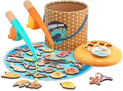 TOP BRIGHT Montessori - Juego de pesca para niños pequeños, juguetes de pesca magnéticos de madera, regalos para niñas de 3 años, habilidades