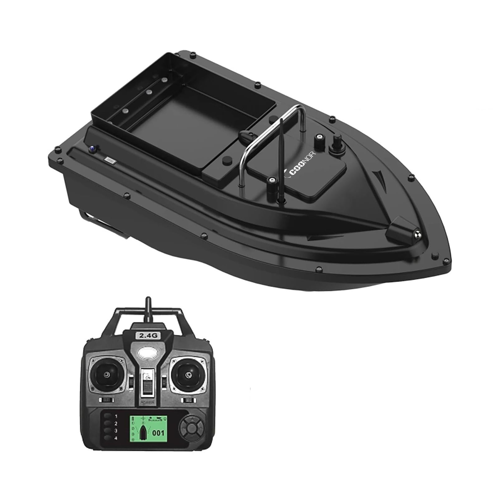 LKHLTBF GPS Fishing Bait Boat with Large Container, 500M Range Automatic RC Bait Boat Fish Feeder with 12000mAh Battery, Night Lights for Carp Fishing,Black,dual battery