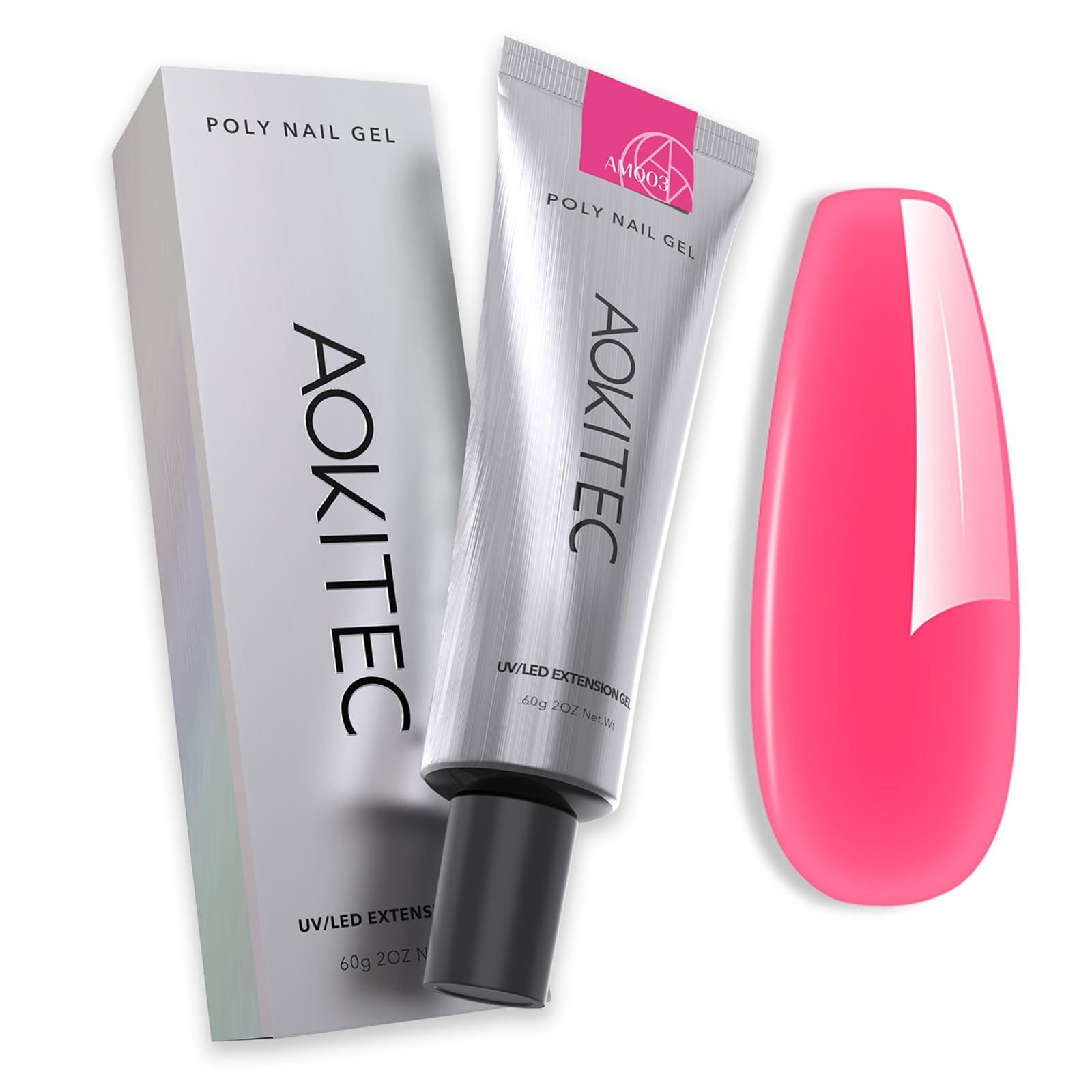 Aokitec Poly Gel, Nail Gel for Build, Strengthen, Shape & Design, Poly Builder Nail Gel Acrylic Gel for DIY Enthusiasts & Pros, 60g, Magenta Colour