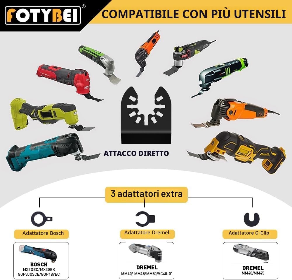 Lame Utensile Multifunzione Titanio, 5 Pezzi Lame Utensili Oscillanti Multifunzione Accessori per Legno, Plastica, Metallo, Compatibile con Fein, Dewalt, Makita, Parkside, Black&Decker e altro ancora