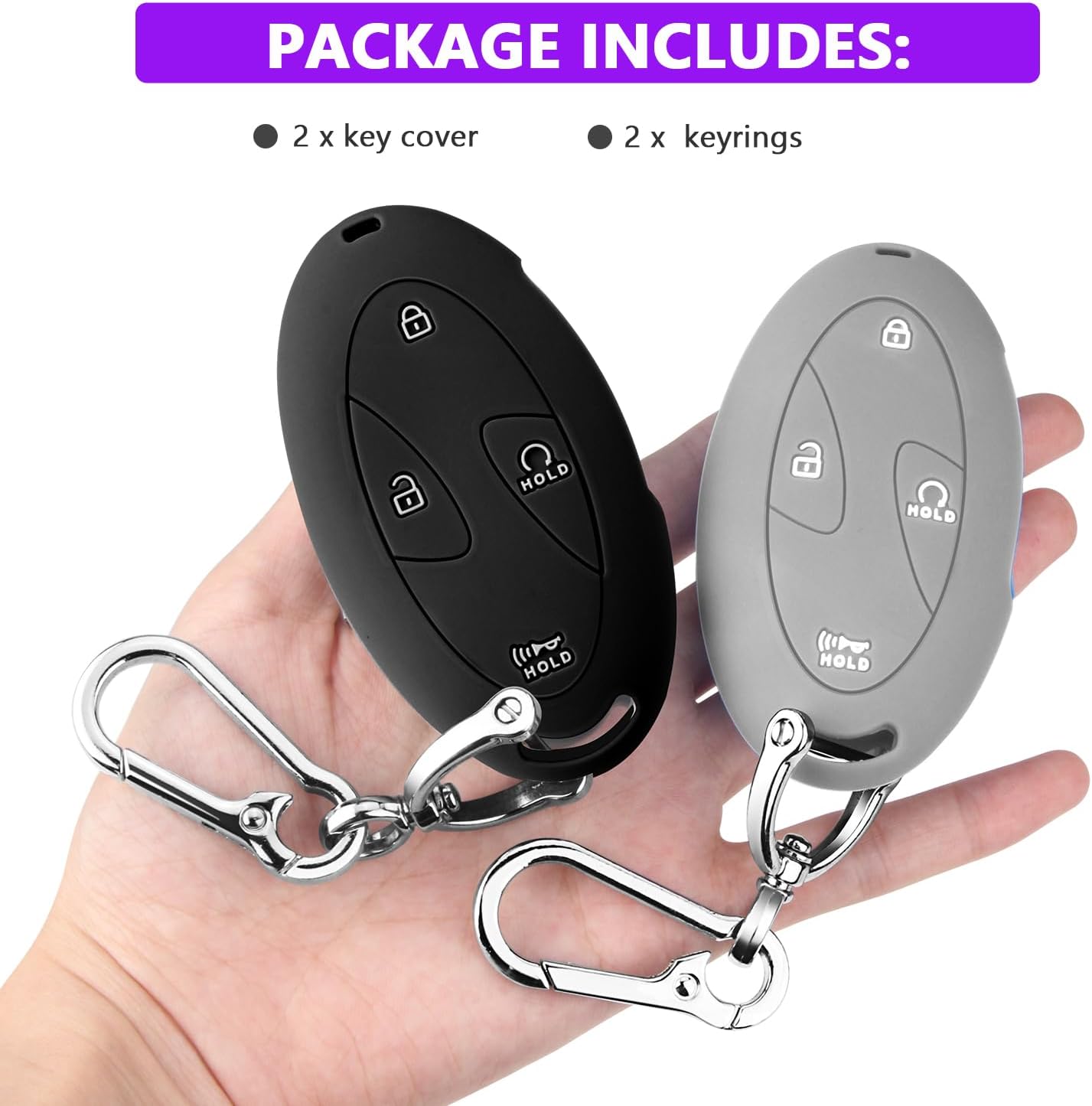 QBUC 2PCS for Hyundai Ioniq 6 Key Fob Cover,Silicone Key Case with Keychain Compatible with Hyundai Grandeur GN7 Kona Elantra Sonata Santa Fe Tucson 2025 2024 2023,4/5/7Buttons Smart Key,Black+Grey