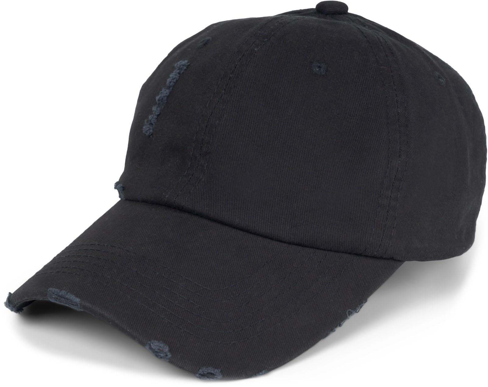 Stylebreaker Unisex Black Baseball Cap Destroyed Look With Rips, 6 Panel Cap Solid Color, Adjustable Buckle Basecap 04023092, Colour: