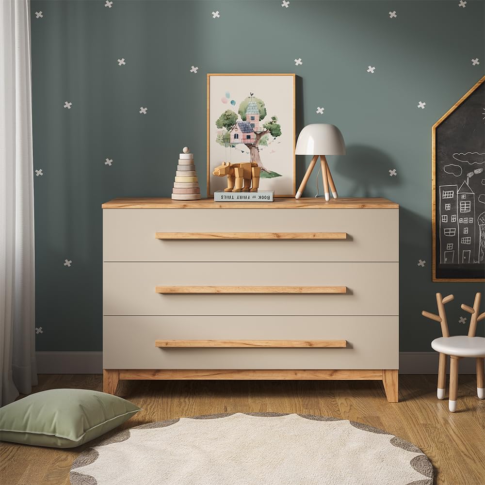 VitaliSpa Cambiador Malia, Cachemira/Artesanal, 133.2 x 98 cm con 3 cajones, con Cambiador extraíble para Usar como cómoda
