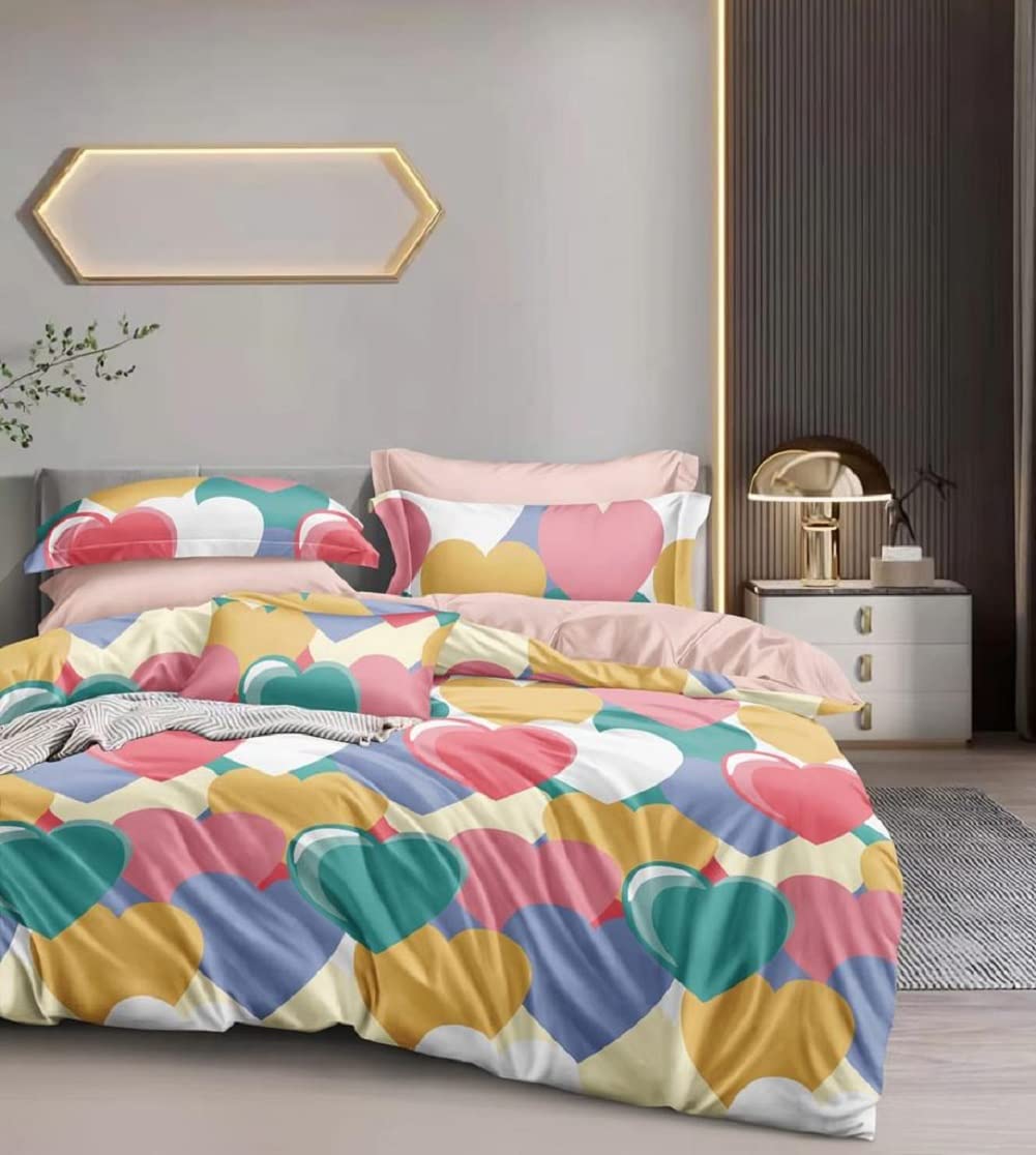 MORADO Glace Cotton Double Duvet Cover/Rajai Cover/Blanket Cover with Zipper (90x100 Inche, Multi Heart)-image-37