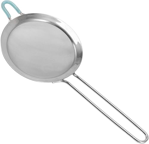 Miniatura 6 de Colnder fino de malla 60, tamiz de harina de acero inoxidable, colador de mano con mango extendido para un fácil uso en la cocina (7.9 in)