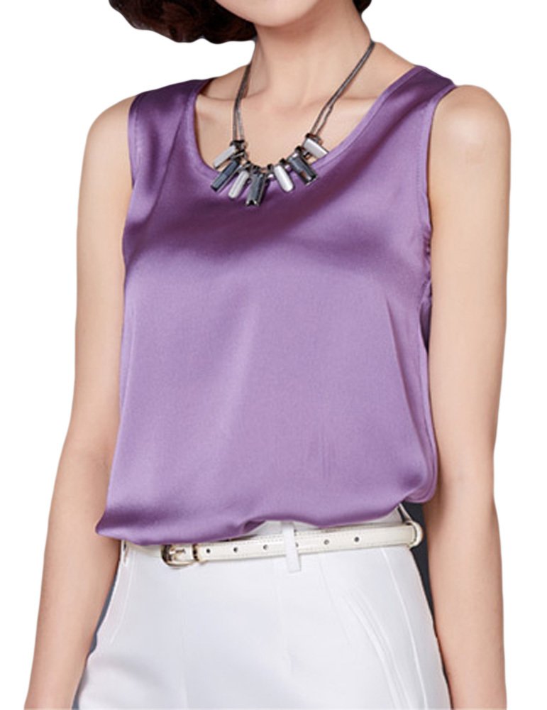 Qunson Women's Comfy Slolid Sleeveless Silky Camisole Tank Tops Purple