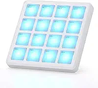 M-VAVE Pads controladores MIDI sem fio, 4,1 * 4,1 polegadas, 0,28 LBS, controlador MIDI USB portátil Bluetooth com 16 pads de bateria MPC, repetição de notas, botões nível recarregável (bolso branco)