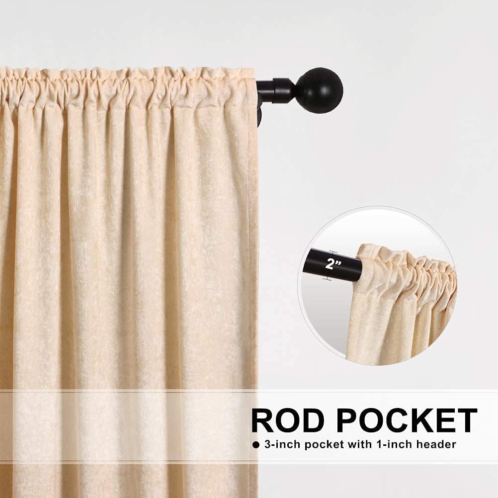 ELKCA Rod Pocket Beige Chenille Waterfall Valance(79") and Curtain (52"x84", 2 Panels)