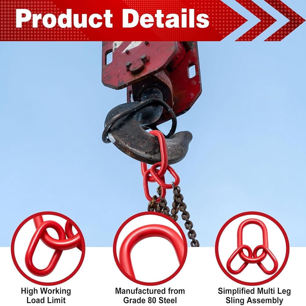 Für -Rigging-Hardware - 2er-Pack Ketten-Schlingenring, Oblonger Hauptverbindungshaken, Hebering, 10360 Lbs, Güteklasse 80, Rot.