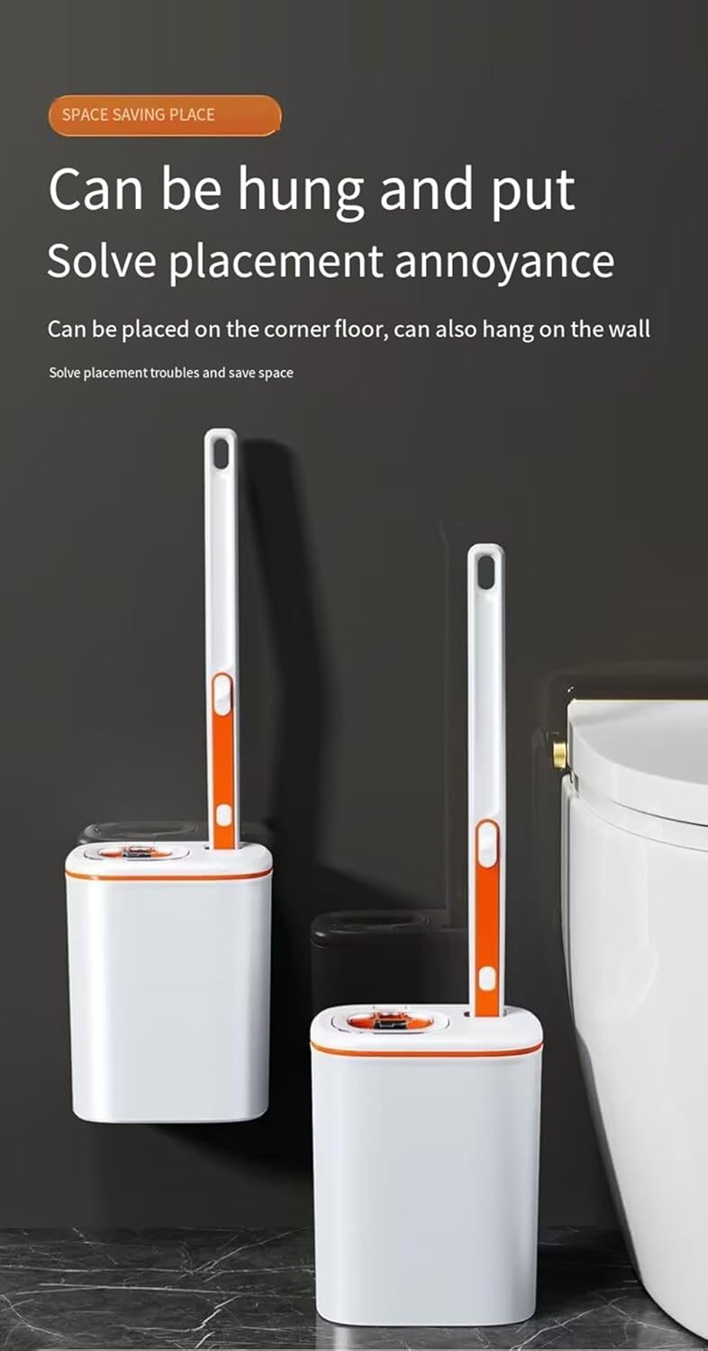 Toilet Brush System with 40 Count Refills, Toilet Holder Bowl Wand Brush Cleaning Kit & Replacement Cleaner Refill Pads (Toilet Cleaning Kit - Orange)