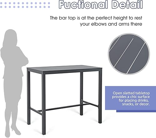 Miniatura 6 de Soleil Jardin Mesa de bar alta con marco de aluminio para uso en interiores y exteriores fácil montaje y bajo mantenimiento gris oscuro
