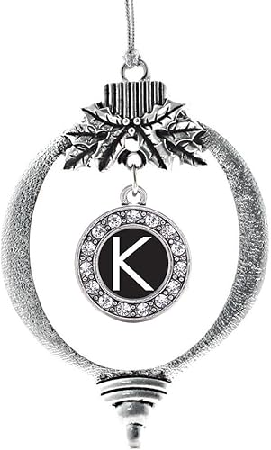 Miniatura 37 de Inspired Silver - My Vintage Initials - Adorno con dije de letra V - Adornos navideños de círculo plateado con joyas de circonita cúbica