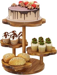 Etagere Tortenständer/Cupcake Ständer Aus Holz 4 Etagen,Desser Halter Turm Serviertablett Mit Mehreren Etagen,Für Weihnachten,Hochzeit,Geburtstag(Braun,Mit Spitzenrand)