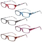 Henotin 5-Pack Reading Glasses Blue Light Blocking Anti Eyestrain Computer Reading Glasses for Women and Men Readers (Mixed color, 4.00)