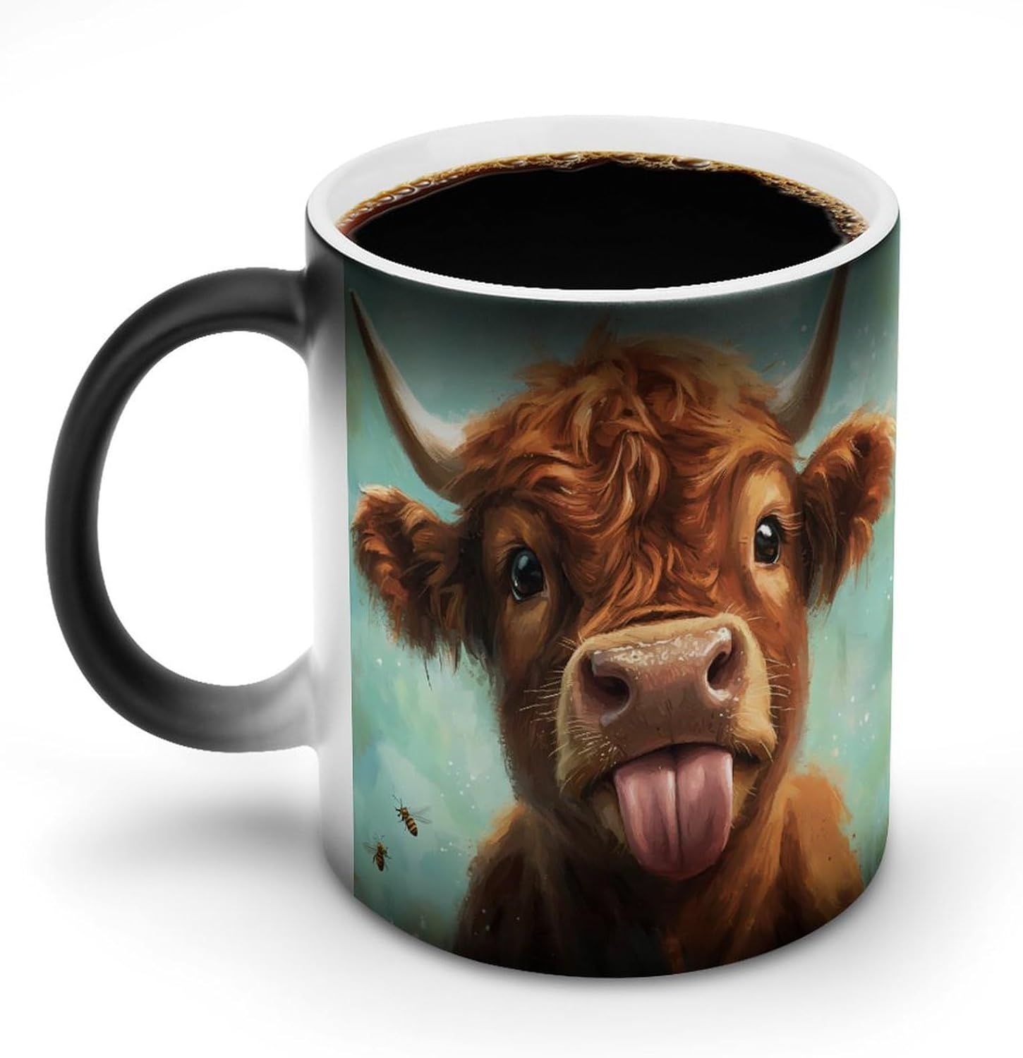 Cute Brown Highland Cow Color Changing Mug Heated Ceramic Cup Heat Sensitive Coffee Mug Fun Gift