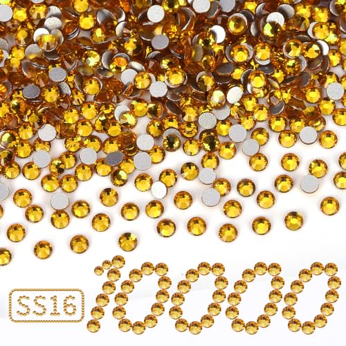 Image of 10000PCS Gold Yellow Rhinestones Bulk, Flat Back Crystal Glass Stone Round Gems,SS16, 3.8-4.0mm