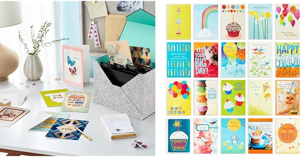 Hallmark Pack of 24 Boxed Greeting Cards, Painted Dots + 20 Birthday Cards Assortment with Envelopes