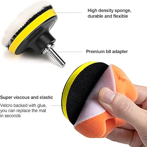 Miniatura 4 de Kit de 22 almohadillas de pulido, almohadillas de pulido de esponja de 3 pulgadas, amortiguador para detalles de automóviles, rueda de pulido para