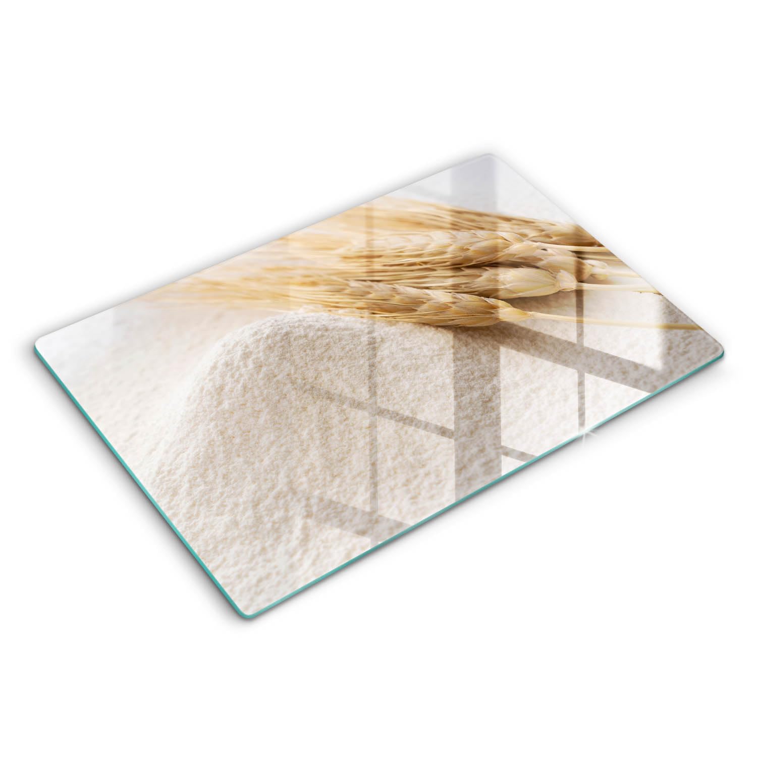 Planche à découper induction Wallfluent 80x52 cm en verre avec motif farine et grain