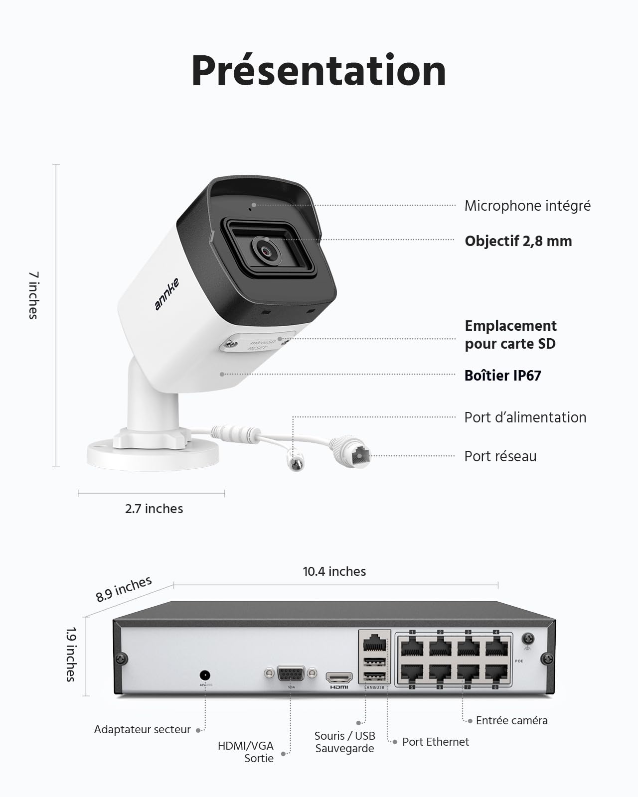 ANNKE Zestaw do monitoringu PoE 8 CH, 5 MP, kamera IP 8 x 5 MP z nagrywarkami NVR 6 MP, wodoszczelność IP67, do użytku na zewnątrz, dysk twardy H.265+ 2 TB, kolorowa noktowizor do 30 m