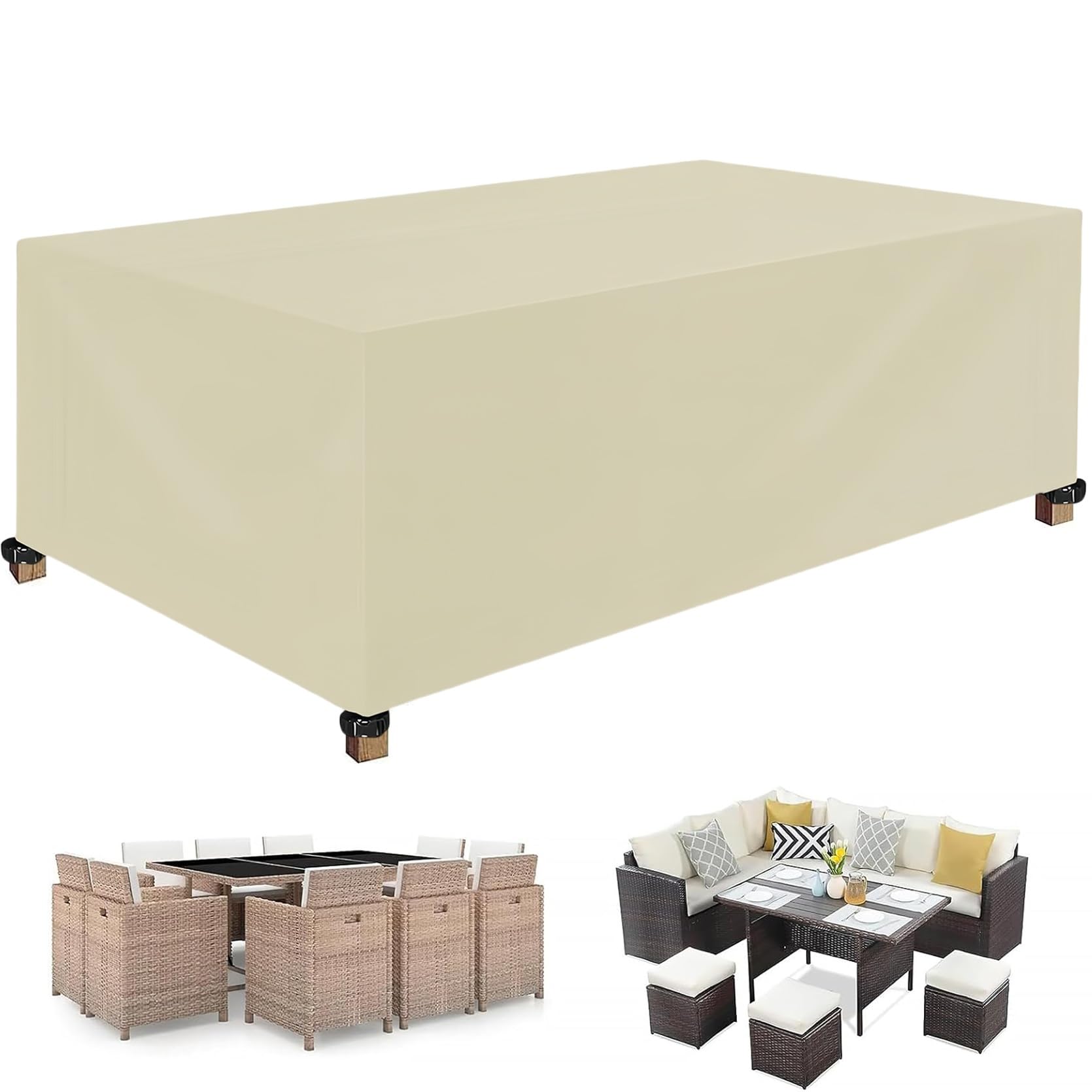 Housse de table de protection imperméable beige pour grand canapé extérieur