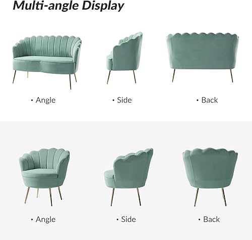 Miniatura 309 de HULALA HOME Moderno sofá biplaza de terciopelo con respaldo en forma de flor, cómodo sofá tapizado de 2 plazas con patas de metal dorado, sofá