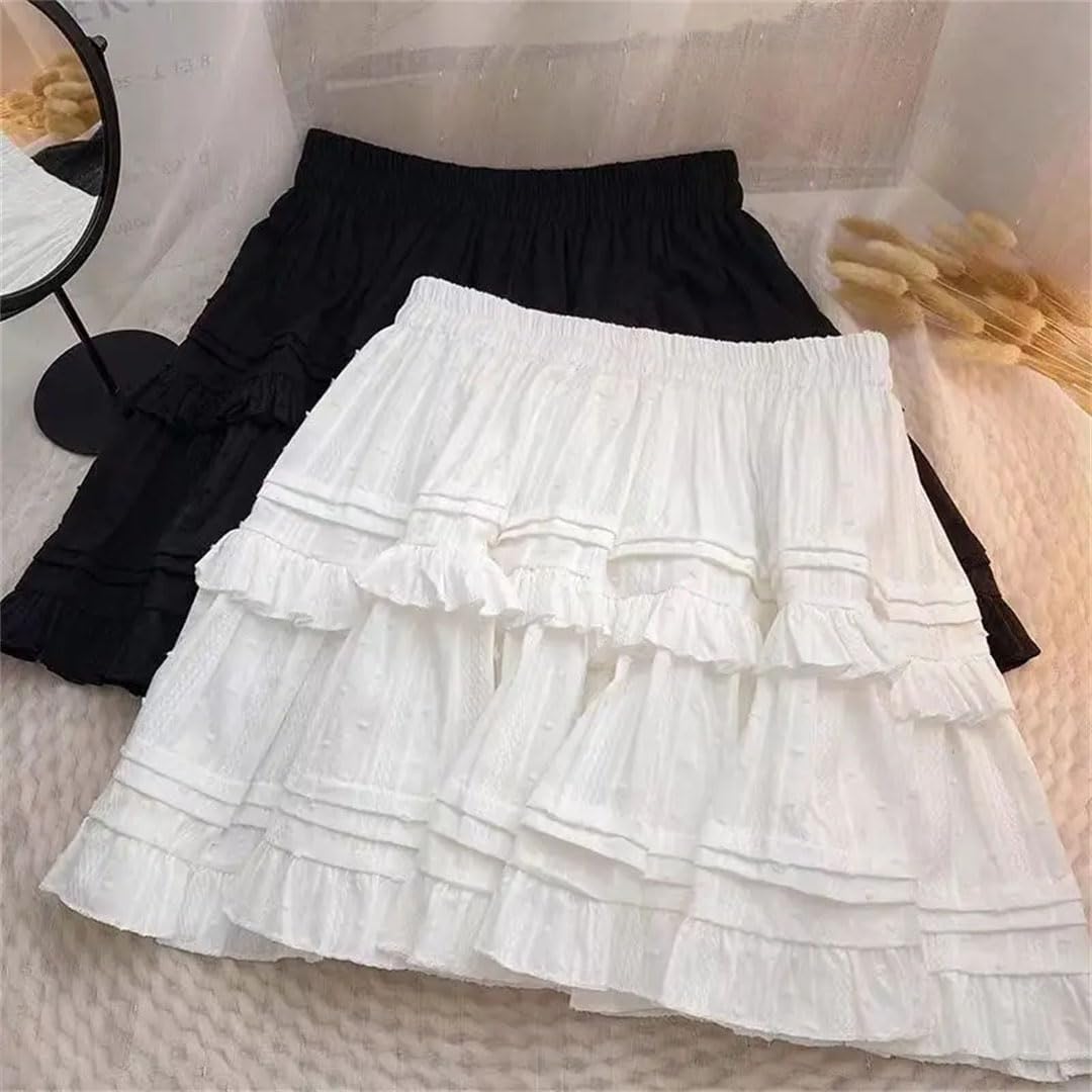 Generic Lolita Pleated Ruffle Mini Skirts Women White Short Skirt Cutecore Korean Style Sweet Girl Black Layered Skirt